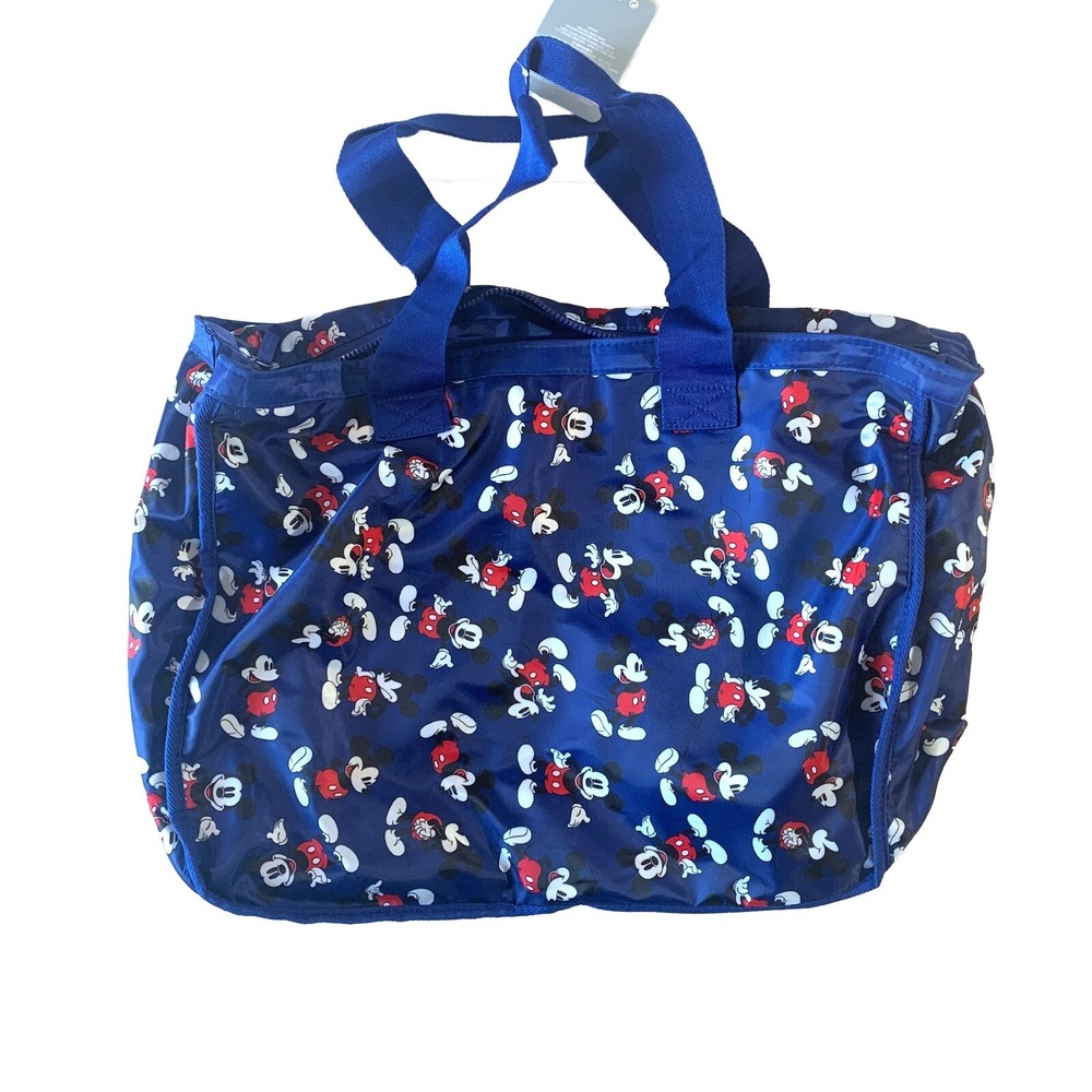 Disney Mickey Mouse Print Tote Bag Royal Blue Zipper Closure Different Faces‎